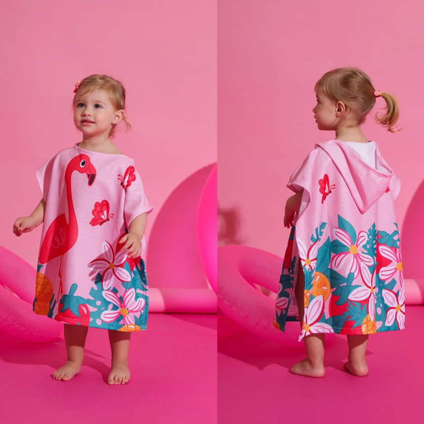 Toalha Poncho Linha Praia Everly Estampa Flamingo