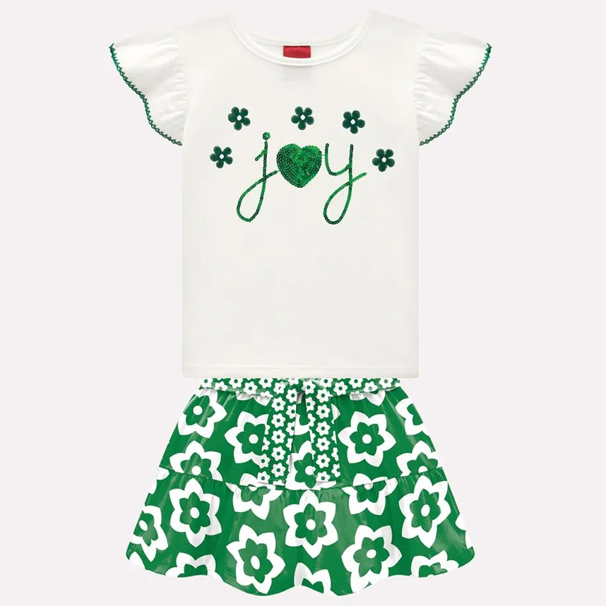 Conjunto Infantil Kyly Blusa Meia Malha E Saia Estampada