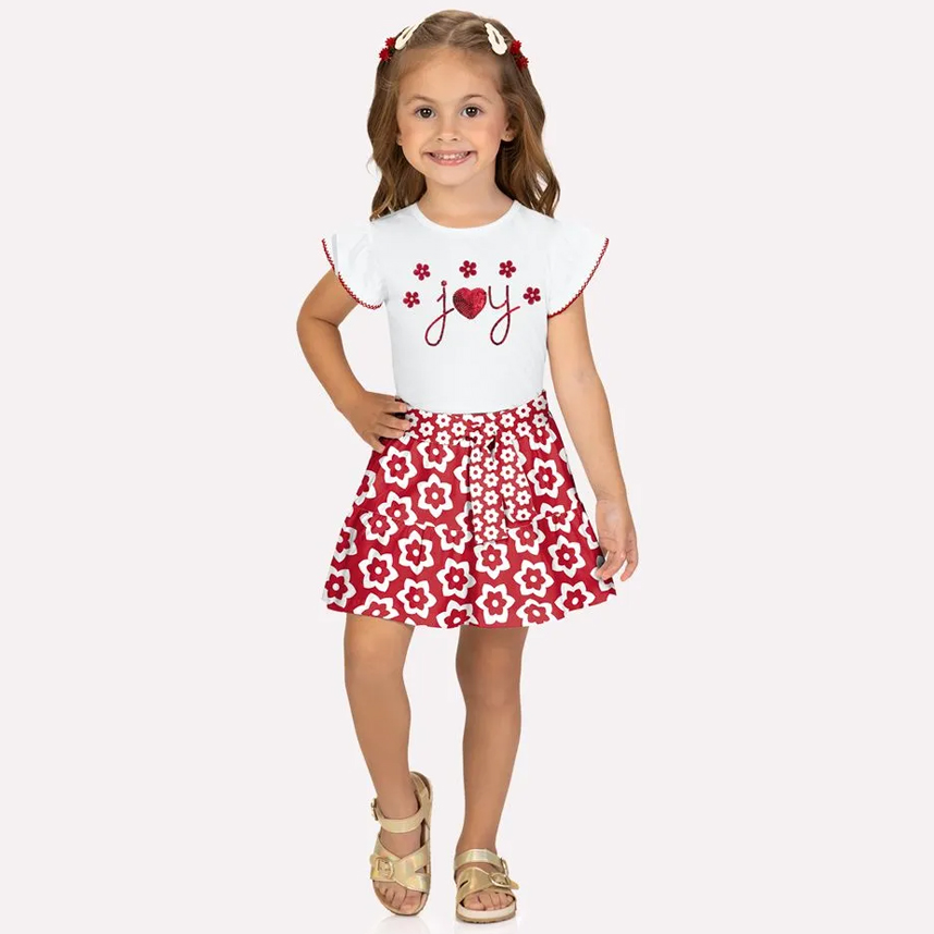 Conjunto Infantil Kyly Blusa Meia Malha E Saia Estampada Conjunto Infantil Kyly Blusa Meia Malha E Saia Estampada