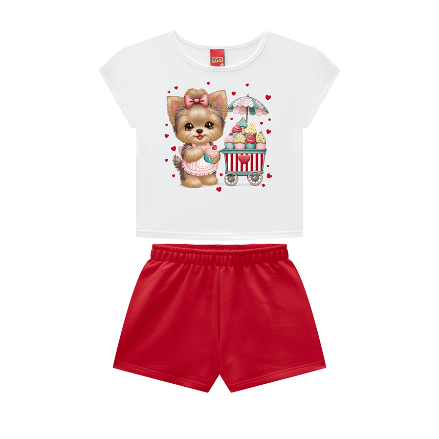 Conjunto Infantil Kyly Blusa Meia Malha Estampada  E Short Conjunto Infantil Kyly Blusa Meia Malha Estampada  E Short