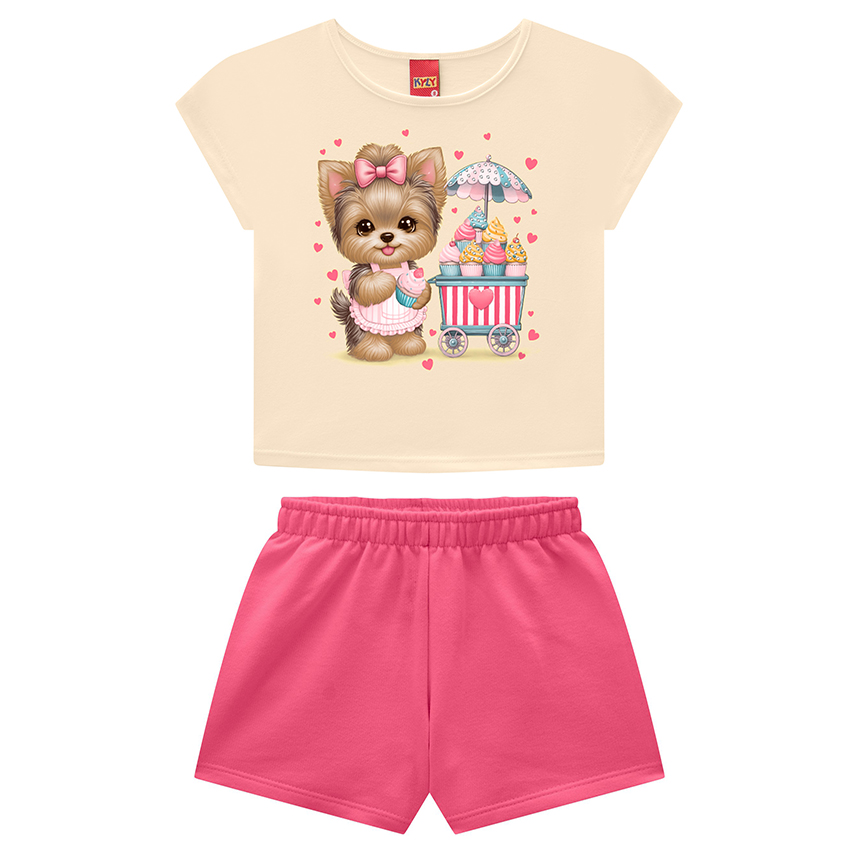 Conjunto Infantil Kyly Blusa Meia Malha Estampada  E Short Conjunto Infantil Kyly Blusa Meia Malha Estampada  E Short