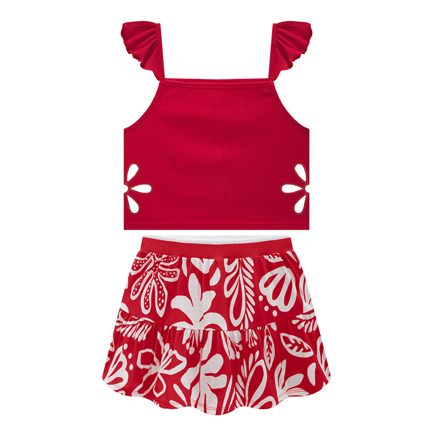 Conjunto Infantil Kyly Blusa Regata Ribana E Saia Estampada