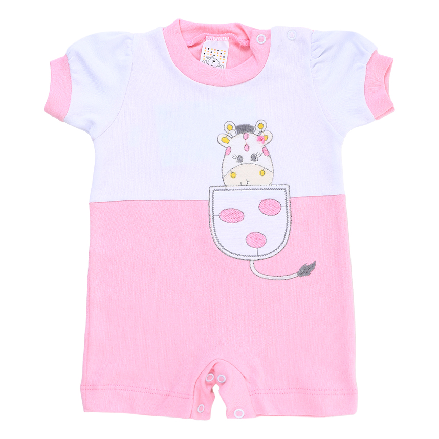 Macacão Curto Bebê Petutinha Bordado Bolso Vaquinha