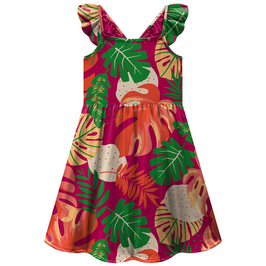 Vestido Infantil Kyly Com Alça Estampa Folhas Vestido Infantil Kyly Com Alça Estampa Folhas
