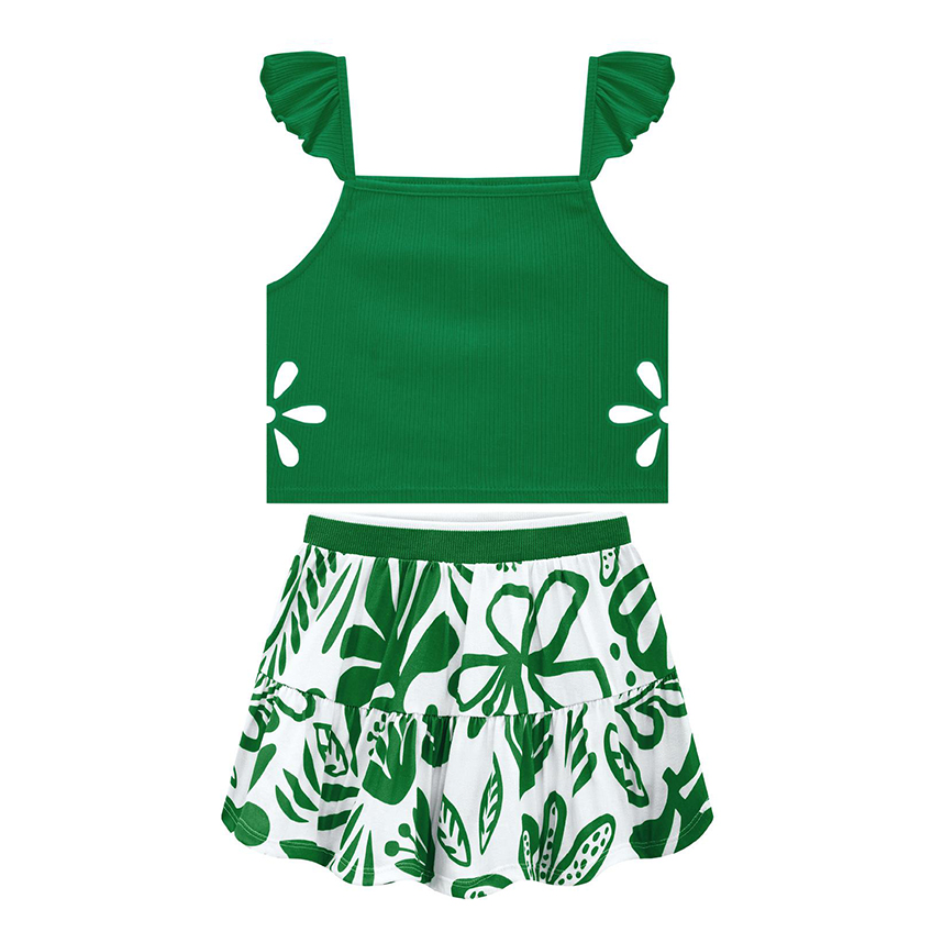 Conjunto Juvenil Kyly Blusa Regata Ribana E Saia Estampada Conjunto Juvenil Kyly Blusa Regata Ribana E Saia Estampada