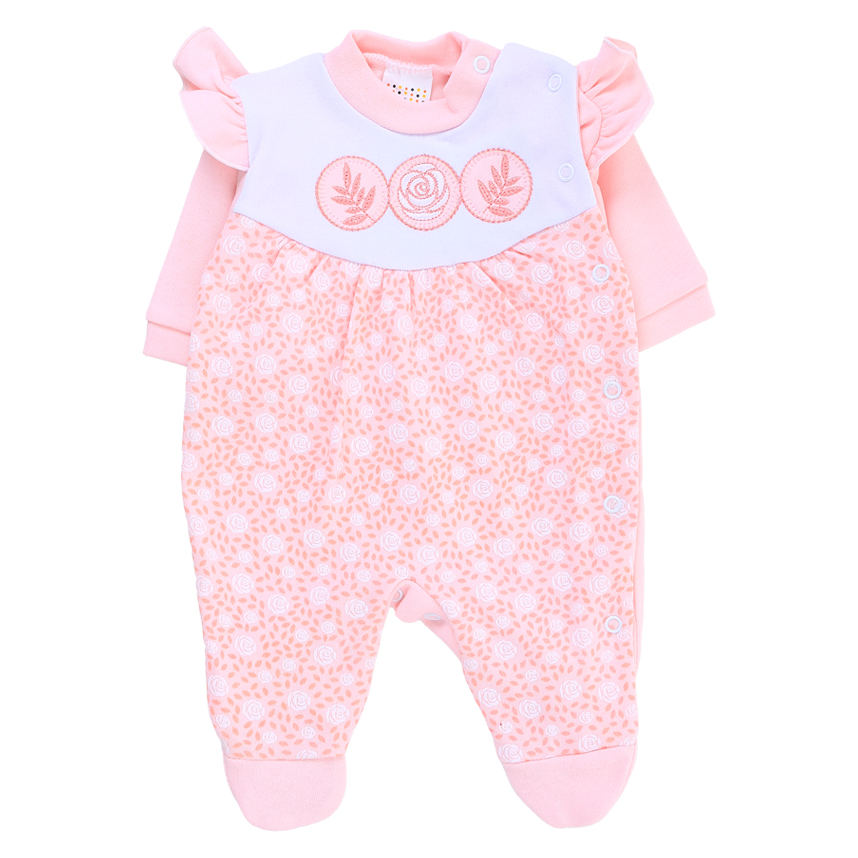 Macacão Bebê Longo Petutinha Estampa E Bordado Flor