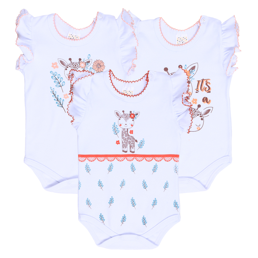 Kit Body Bebê Petutinha Estampa Girafa 3 Peças