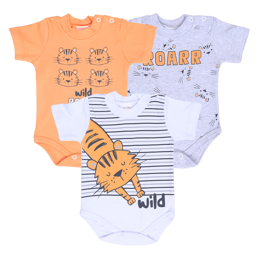kit Body Bebê Petutinha Estampa Tigre Wild Roar 3 Peças