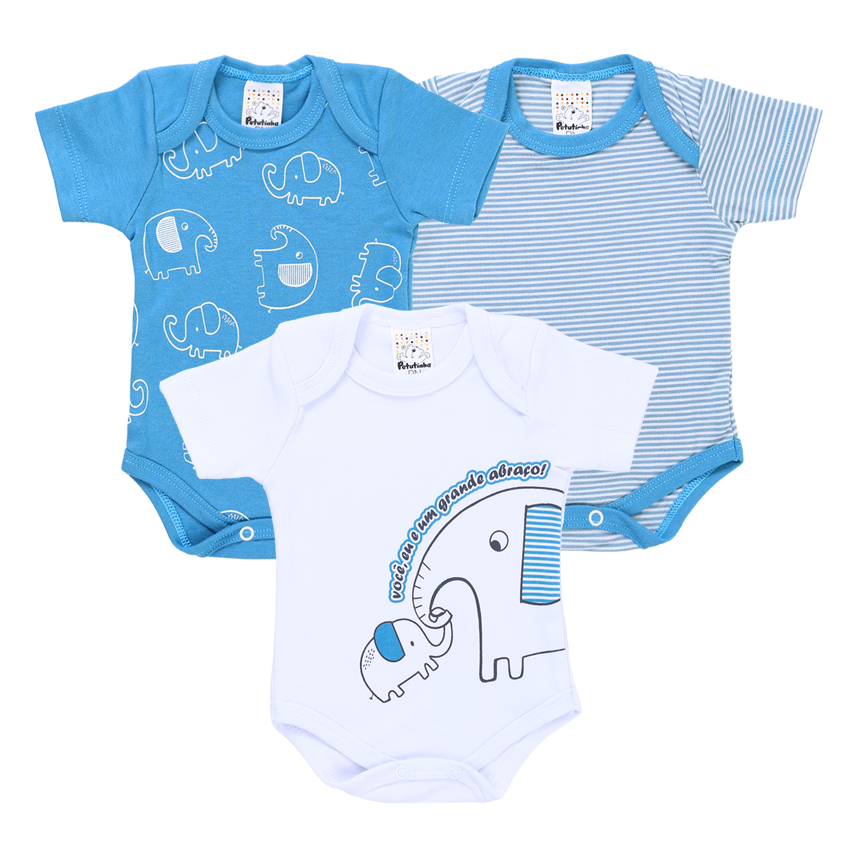 kit Body Bebê Petutinha Estampa Elefante 3 Peças