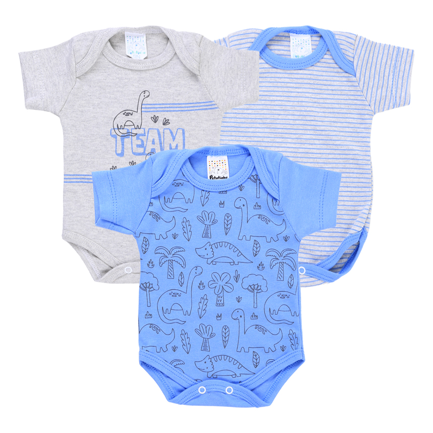 kit Body Bebê Petutinha Estampa Dinossauro 3 Peças