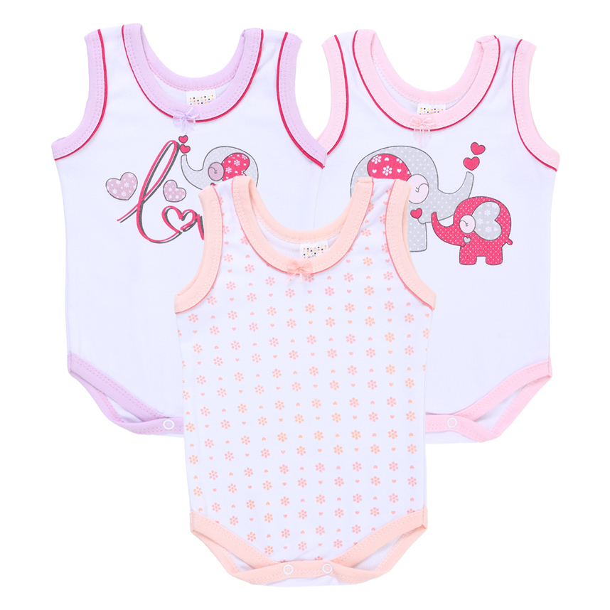 kit Body Bebê Petutinha Estampa Elefante E Glitter 3 Peças