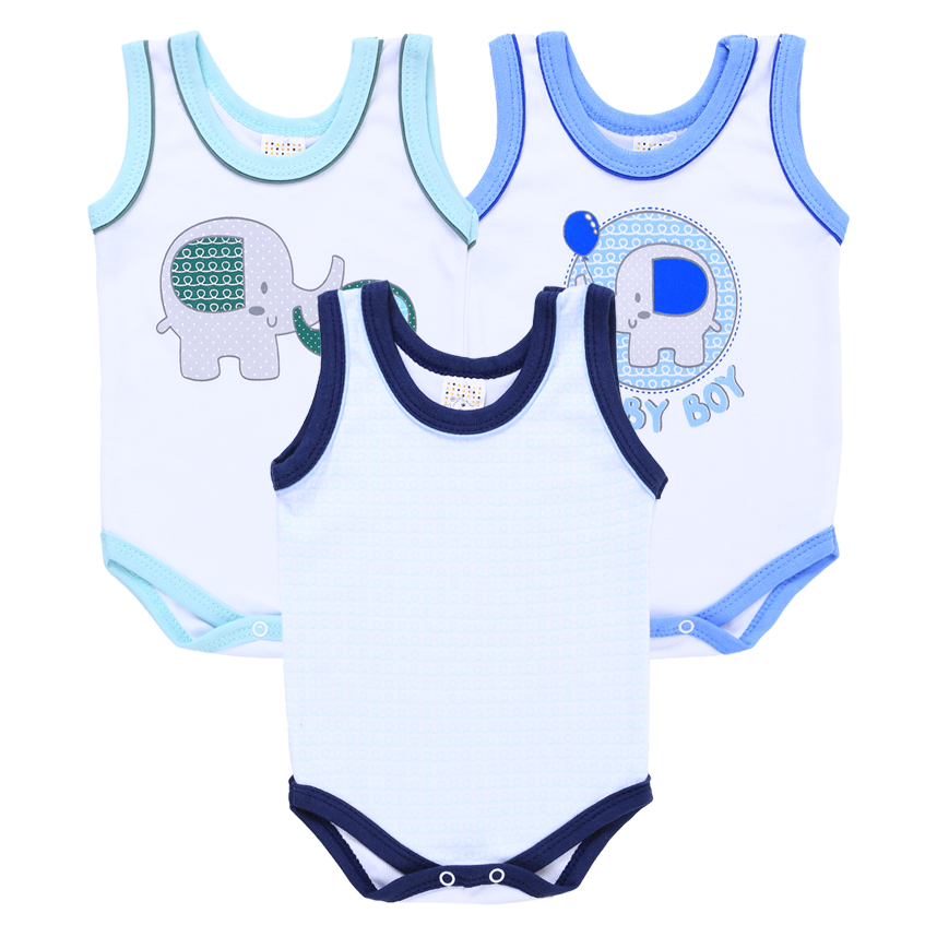 kit Body Bebê Petutinha Estampa Elefante Baby Boy 3 Peças