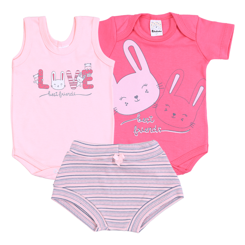 Conjunto Bebê Petutinha Body E Tapa Fralda Friend 3 Peças