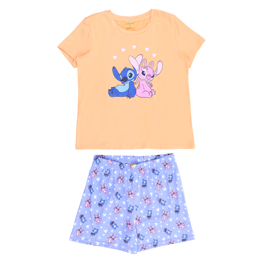 Pijama Curto Juvenil Cae Estampa Angel E Stitch