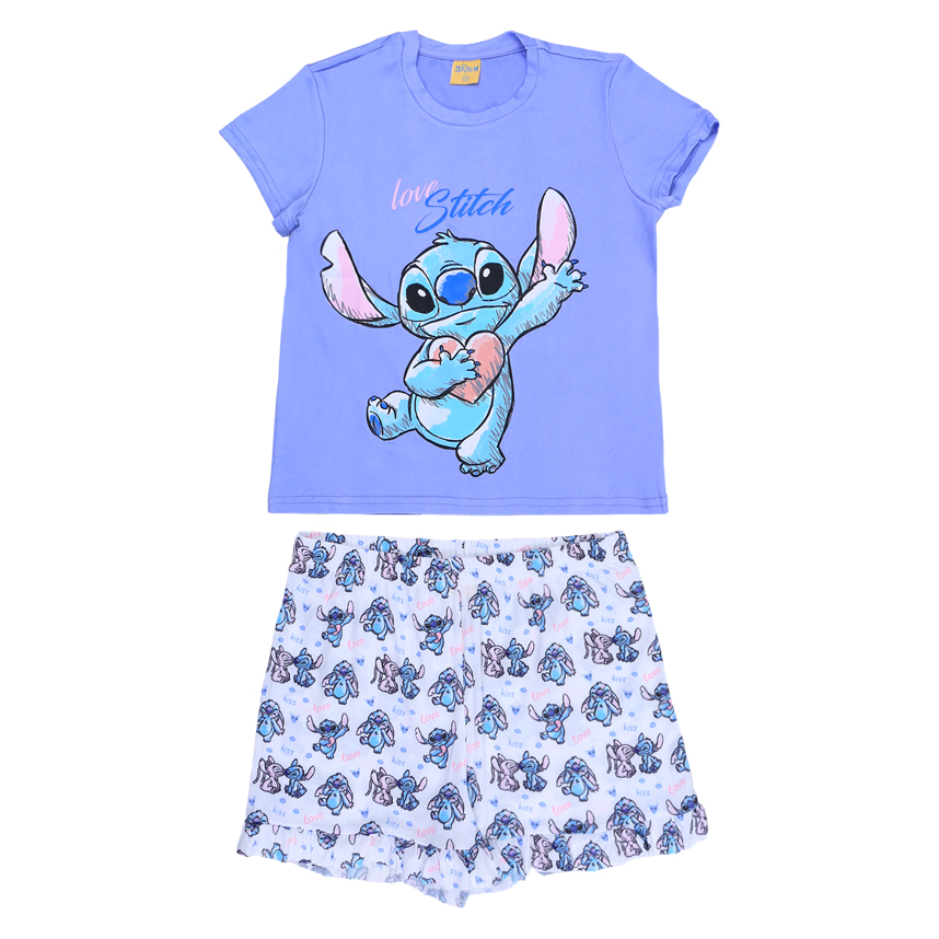 Pijama Curto Infantil Cae Estampa Stitch Love