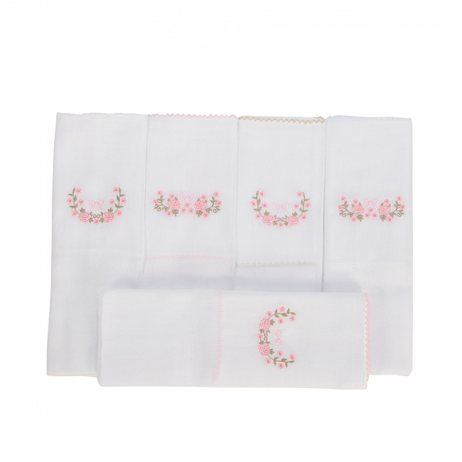 Fralda Bebê Biramar Bordado Flores 5 Peças