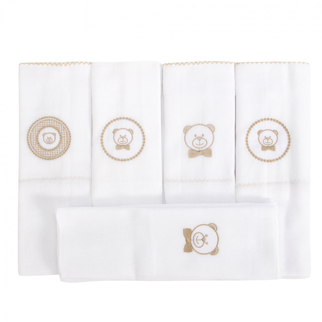Fralda Bebê Biramar Bordado Urso 5 Peças