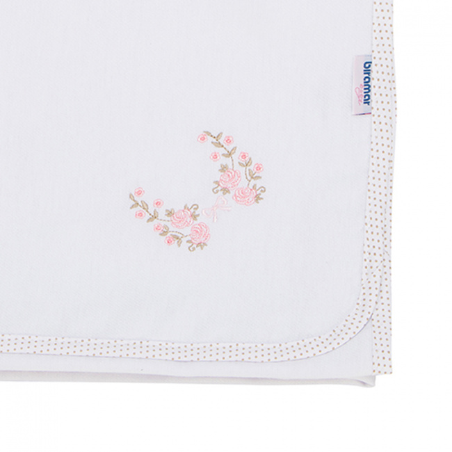 Cueiro Bebê Biramar Bordado Bordado Flores Flanelado