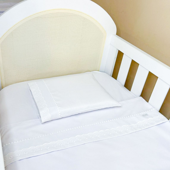 Jogo De Lençol De Berço Biramar Bordado Inglês 3 Peças