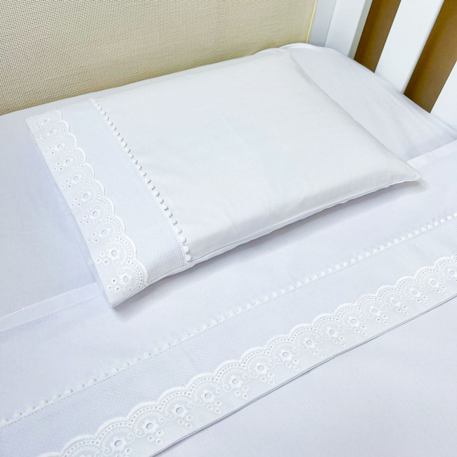 Jogo De Lençol De Berço Biramar Bordado Inglês 3 Peças Jogo De Lençol De Berço Biramar Bordado Inglês 3 Peças