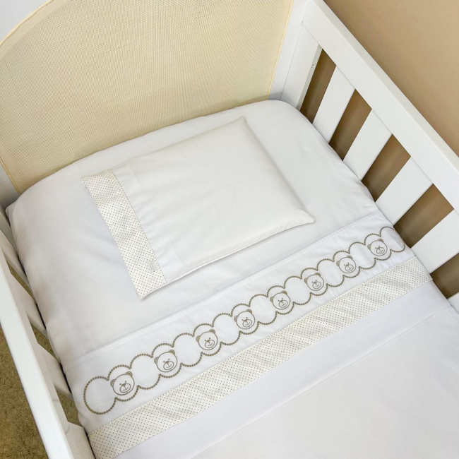 Jogo De Lençol Berço Biramar Percal Bordado Urso 3 Peças