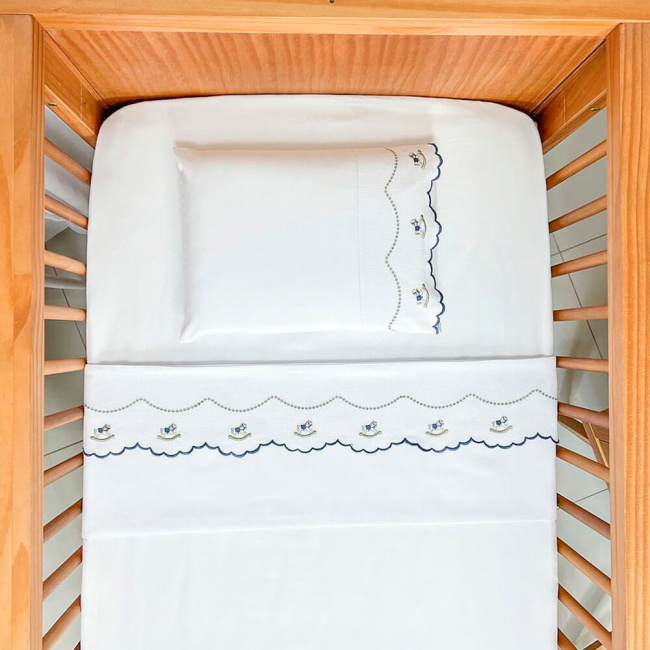 Jogo De Lençol Berço Biramar Percal Bordado Cavalo 3 Peças Jogo De Lençol Berço Biramar Percal Bordado Cavalo 3 Peças