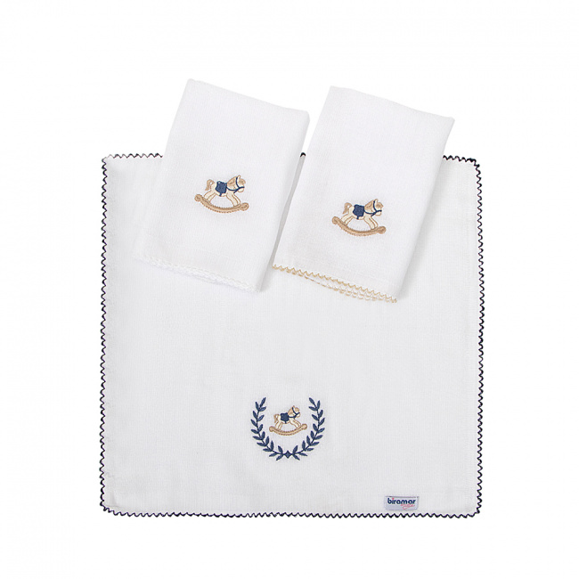 Pano De Boca Bebê Biramar Bordado Cavalo 3 Peças