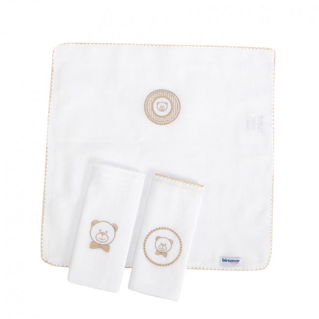 Pano De Boca Bebê Biramar Bordado Urso 3 Peças
