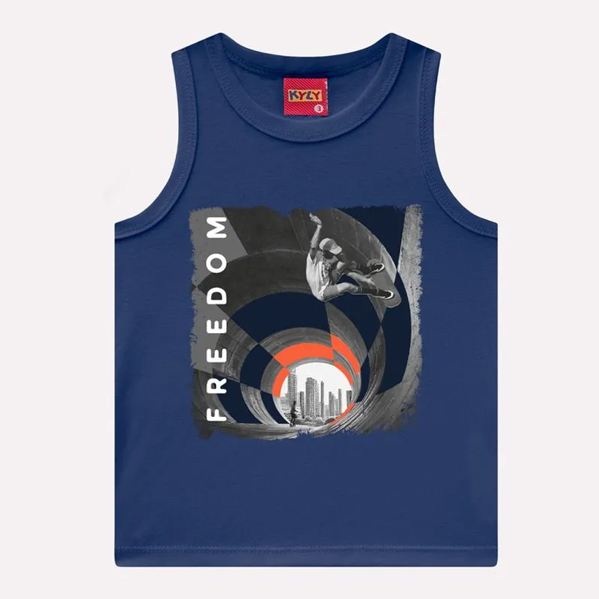 Camiseta Regata Infantil Kyly Estampa Freedom Camiseta Regata Infantil Kyly Estampa Freedom