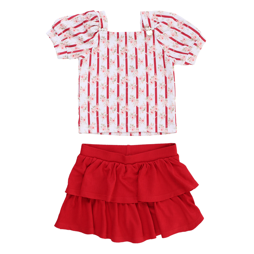 Conjunto Infantil Kookabu Blusa Estampa Floral E Short Saia