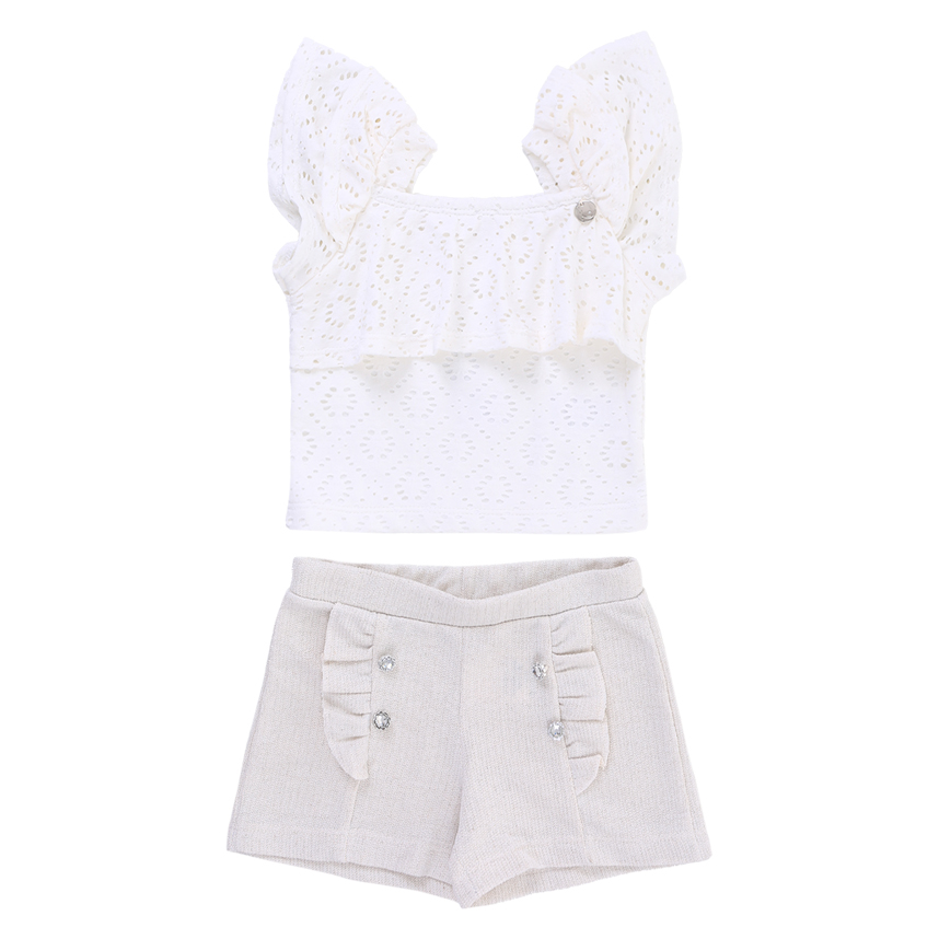 Conjunto Infantil Kookabu Blusa Babados Laise E Short
