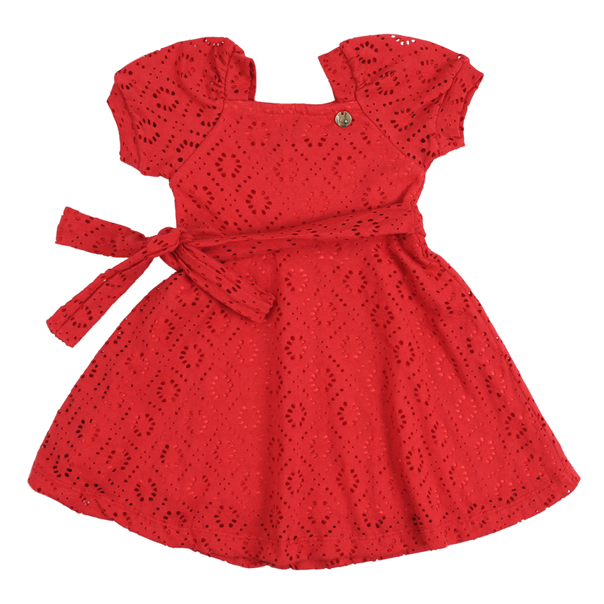 Vestido Infantil Kookabu Manga Laise Com Faixa Na Cintura