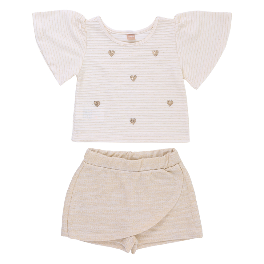 Conjunto Infantil Kookabu Blusa Lurex Coração E Short Saia