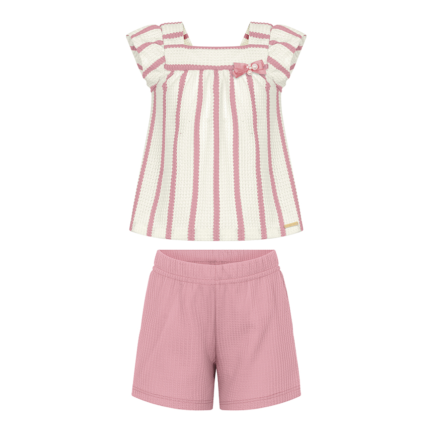 Conjunto Infantil Alakazoo Blusa Detalhe Listras E Short Conjunto Infantil Alakazoo Blusa Detalhe Listras E Short