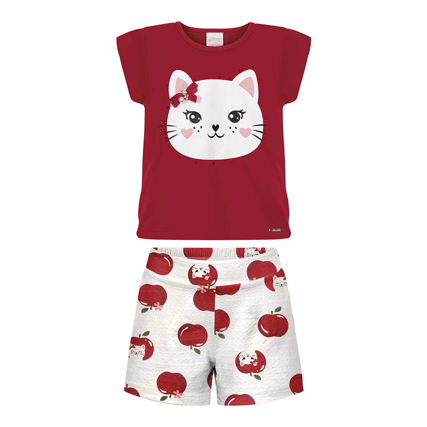 Conjunto Infantil Alakazoo Blusa Estampa Gata E Short Conjunto Infantil Alakazoo Blusa Estampa Gata E Short