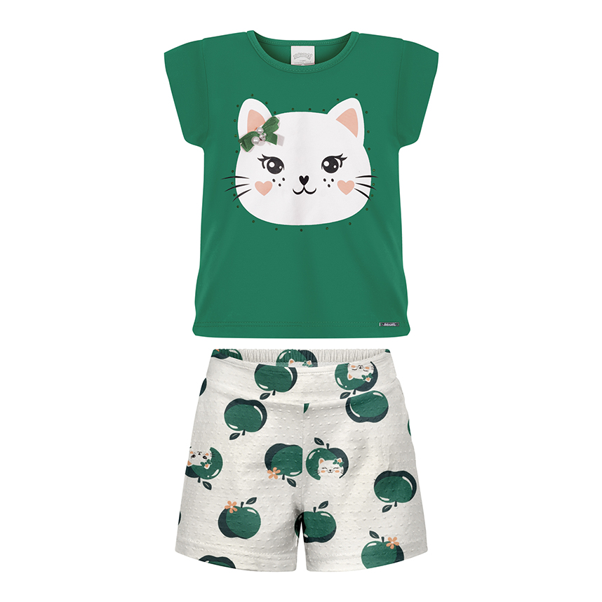 Conjunto Infantil Alakazoo Blusa Estampa Gata E Short Conjunto Infantil Alakazoo Blusa Estampa Gata E Short