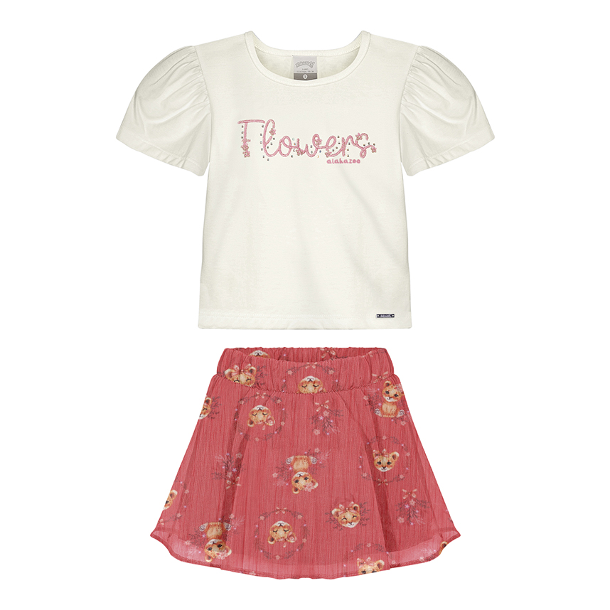 Conjunto Infantil Alakazoo Blusa Detalhe Strass E Short Saia