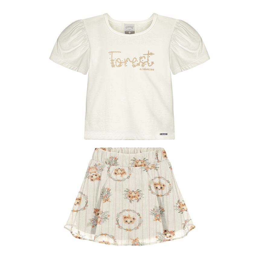 Conjunto Infantil Alakazoo Blusa Detalhe Strass E Short Saia Conjunto Infantil Alakazoo Blusa Detalhe Strass E Short Saia