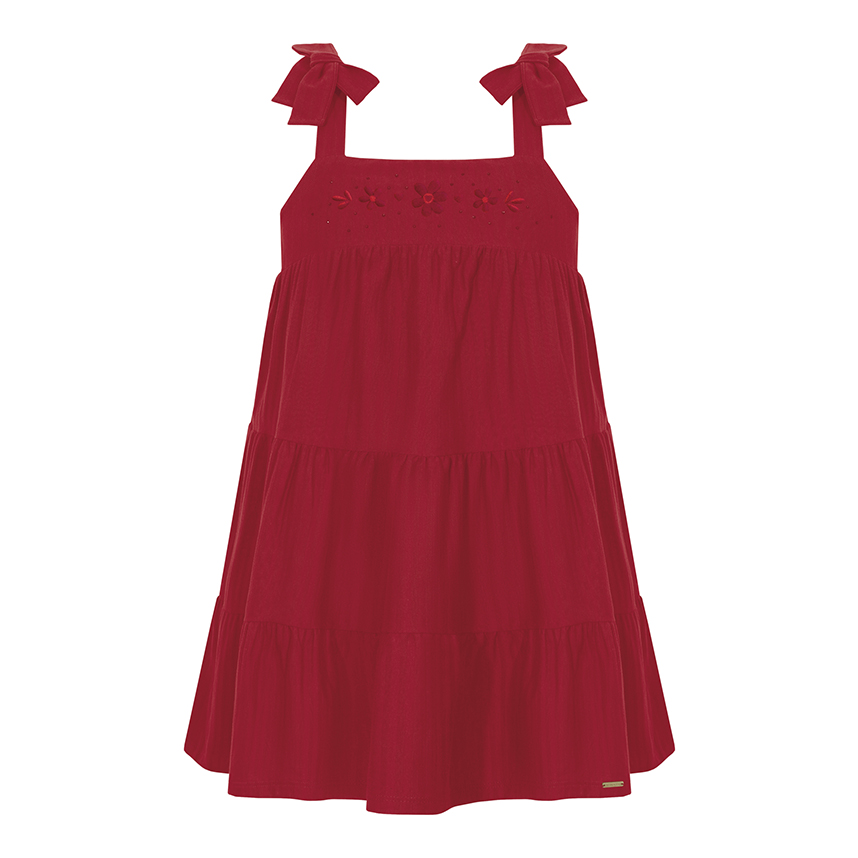 Vestido Infantil Alakazoo Alça Laço Bordado Flor Vestido Infantil Alakazoo Alça Laço Bordado Flor