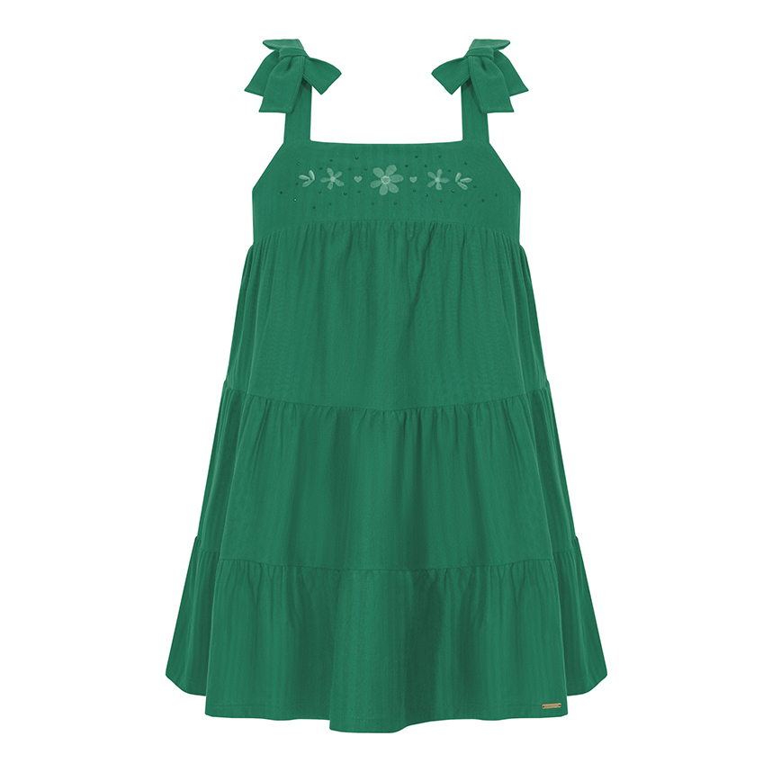 Vestido Infantil Alakazoo Alça Laço Bordado Flor Vestido Infantil Alakazoo Alça Laço Bordado Flor