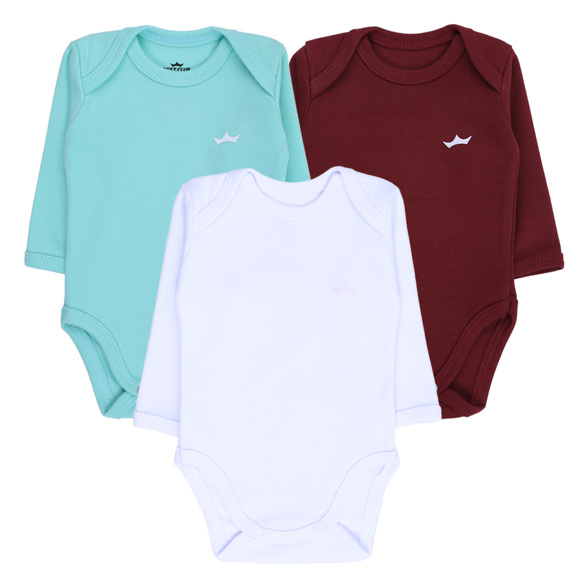 Kit Body Bebê Best Club Manga Longa Com 3 Peças