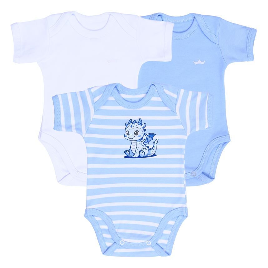 Kit Body Bebê Best Club Bordado Dinossauro Com 3 Peças