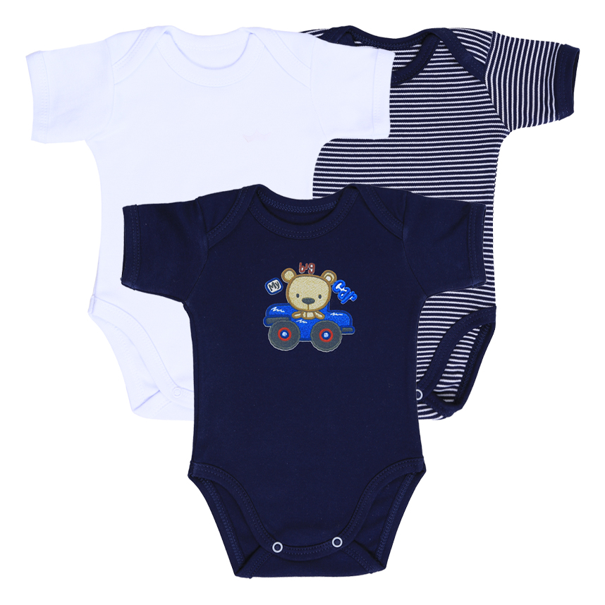 Kit Body Bebê Best Club Bordado Urso Com 3 Peças