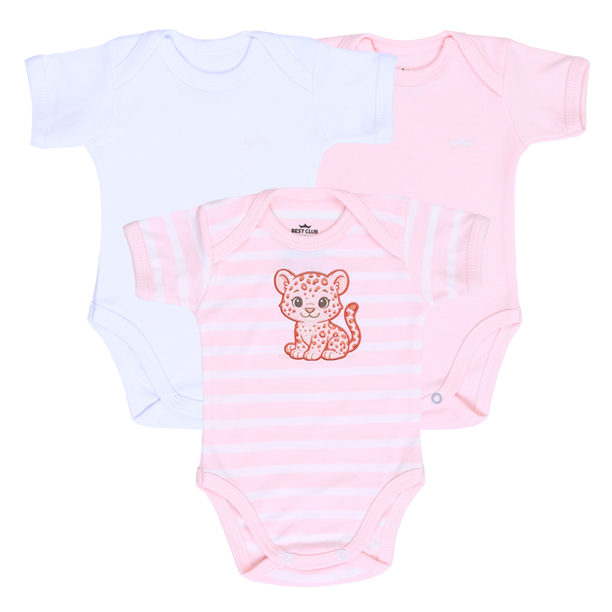 Kit Body Bebê Best Club Bordado Onça Com 3 Peças