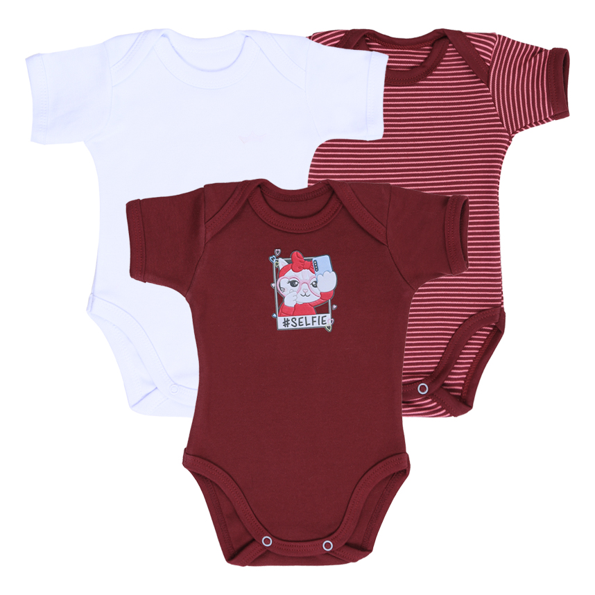 Kit Body Bebê Best Club Bordado Gata Com 3 Peças