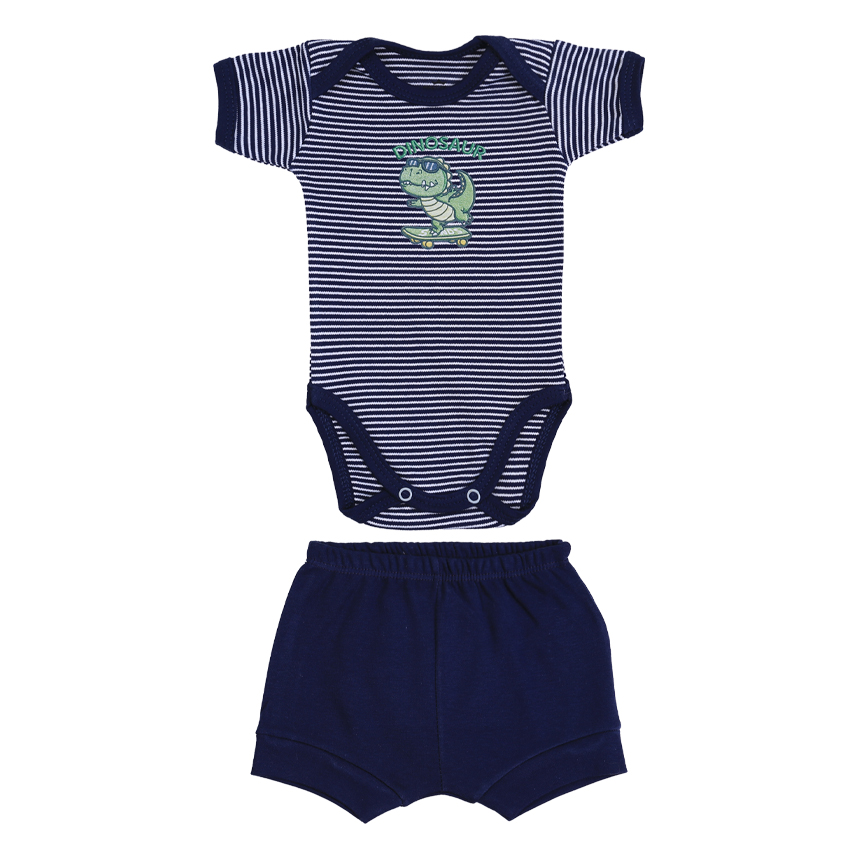 Conjunto Bebê Best Club Body Listra E Short Estampa Dino