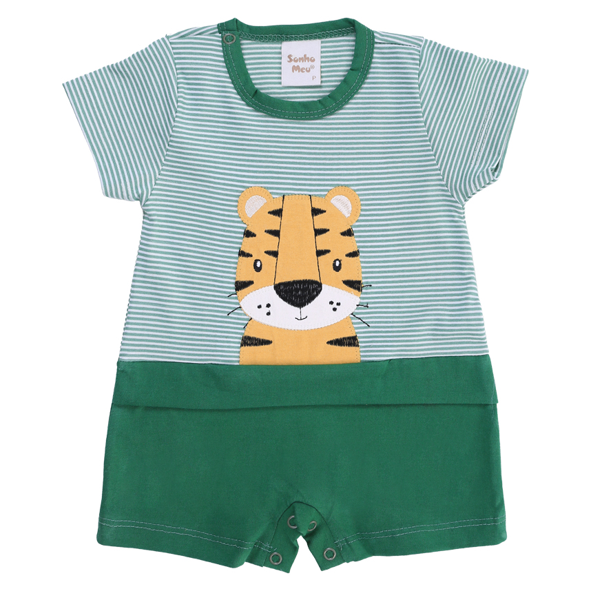 Macacão Curto Bebê Sonho Meu Listrado BordadoTigre