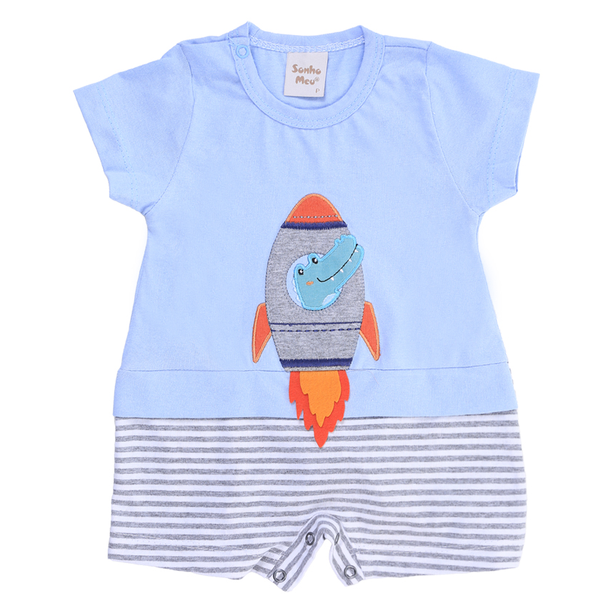 Macacão Curto Bebê Sonho Meu Listrado Estampa Jacaré