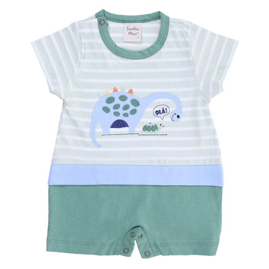 Macacão Curto Bebê Sonho Meu Listrado Estampa Dinossauro