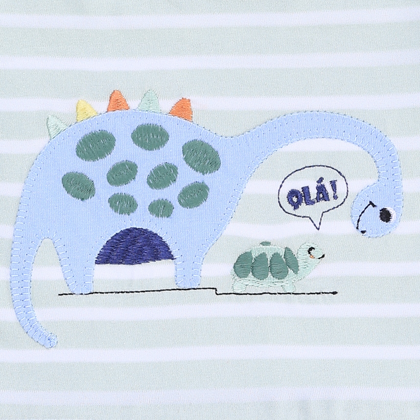 Macacão Curto Bebê Sonho Meu Listrado Estampa Dinossauro Macacão Curto Bebê Sonho Meu Listrado Estampa Dinossauro